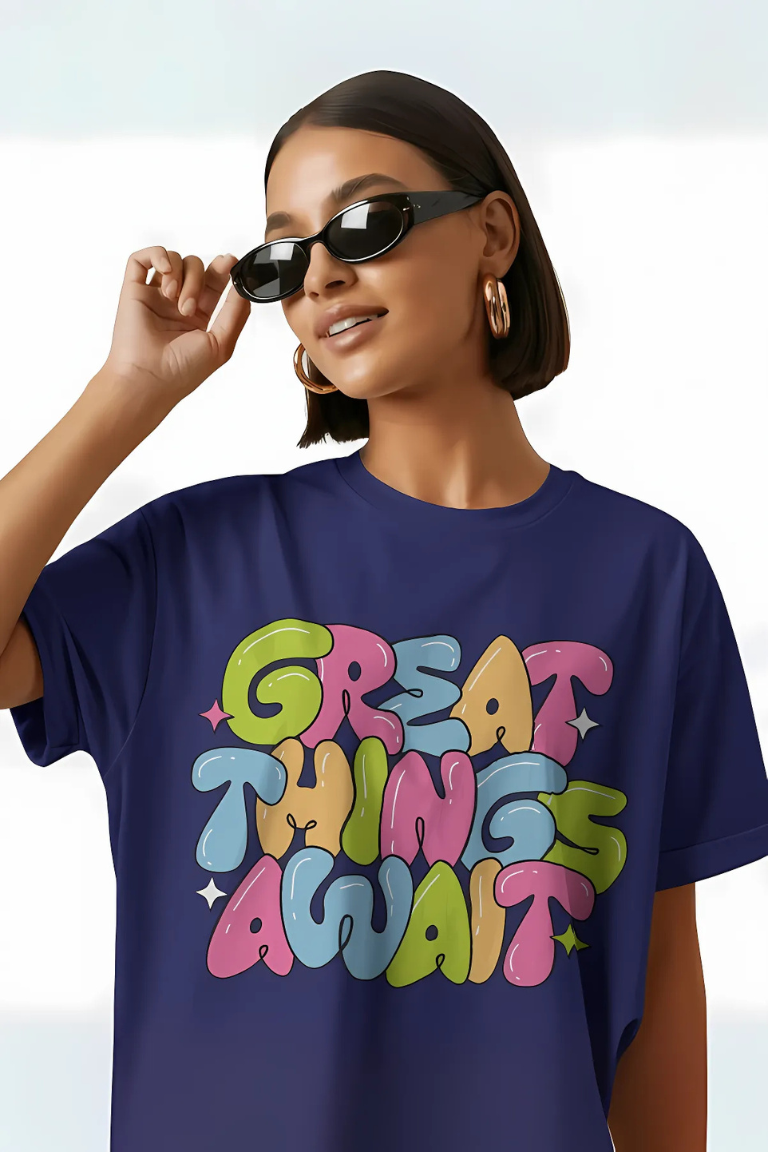 Great Things Await Graphic T-Shirt | Positive Vibe Tee for Women
