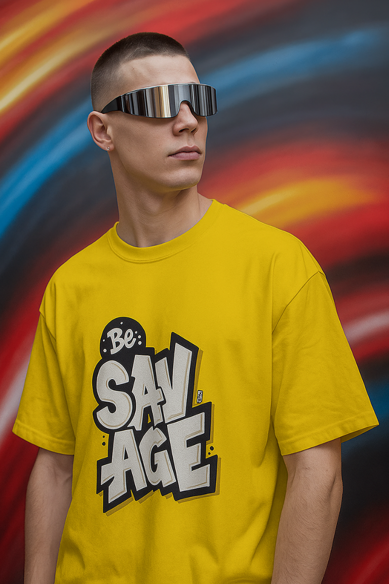 Be Savage Oversized Yellow Graphic T-Shirt for Men | Bold Streetwear Style - Image 2