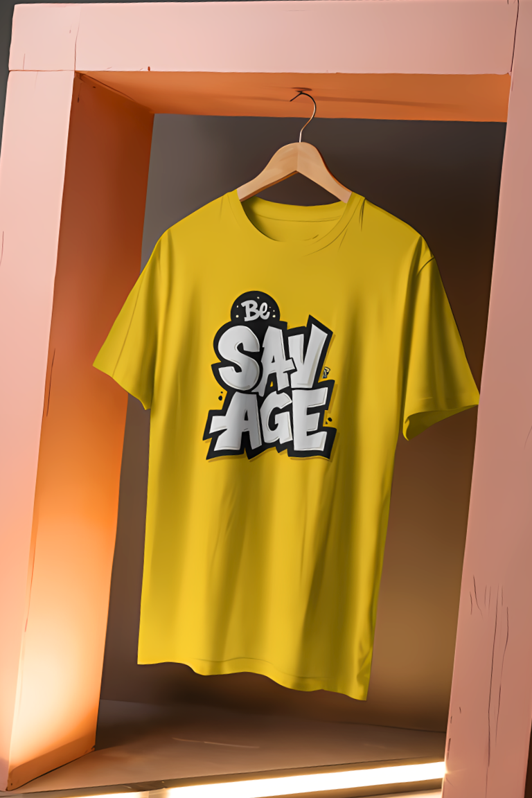 Be Savage Oversized Yellow Graphic T-Shirt for Men | Bold Streetwear Style - Image 4