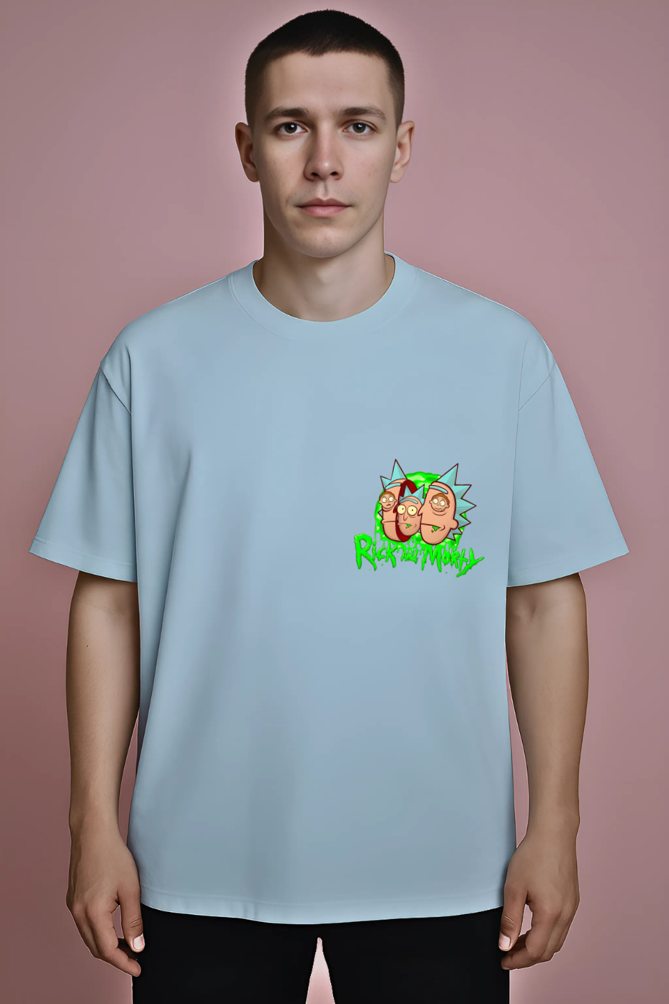Rick and Morty Underwater World Graphic Oversized T-Shirt – Light Blue