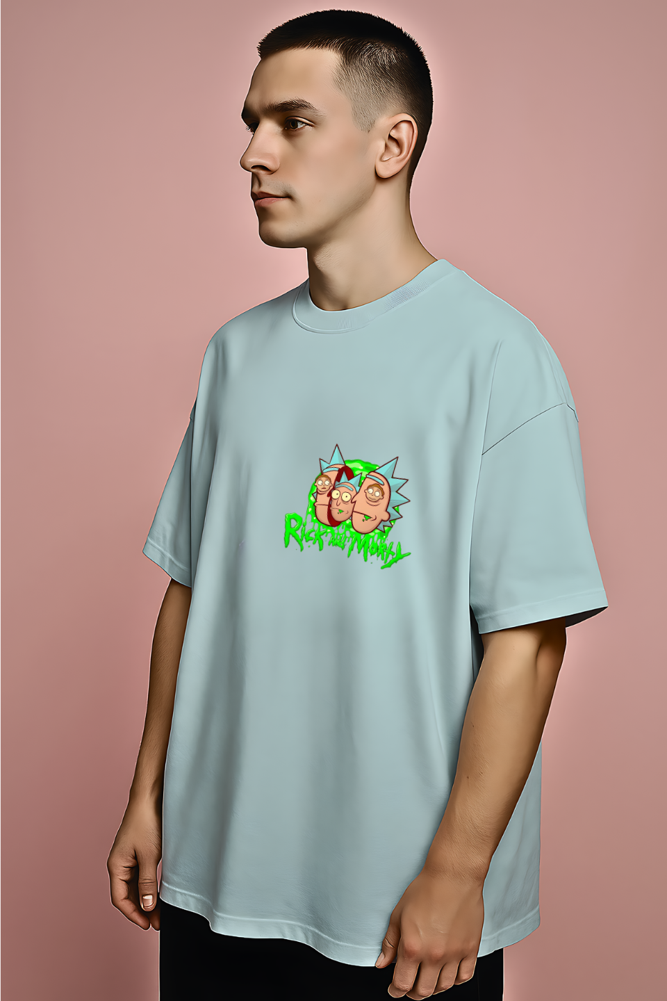 Rick and Morty Underwater World Graphic Oversized T-Shirt – Light Blue - Image 3