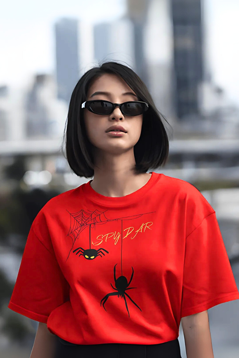 SpyDar Spider Red Oversized T-Shirt for Women | Bold Graphic Streetwear